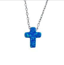 Agean Sea Blue Opal Cross Necklace