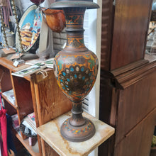 Vintage Indian Brass Enamelled Vase Peacocks Flowers