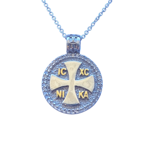 Aegina Greek Constantinato Cross Necklace Silver