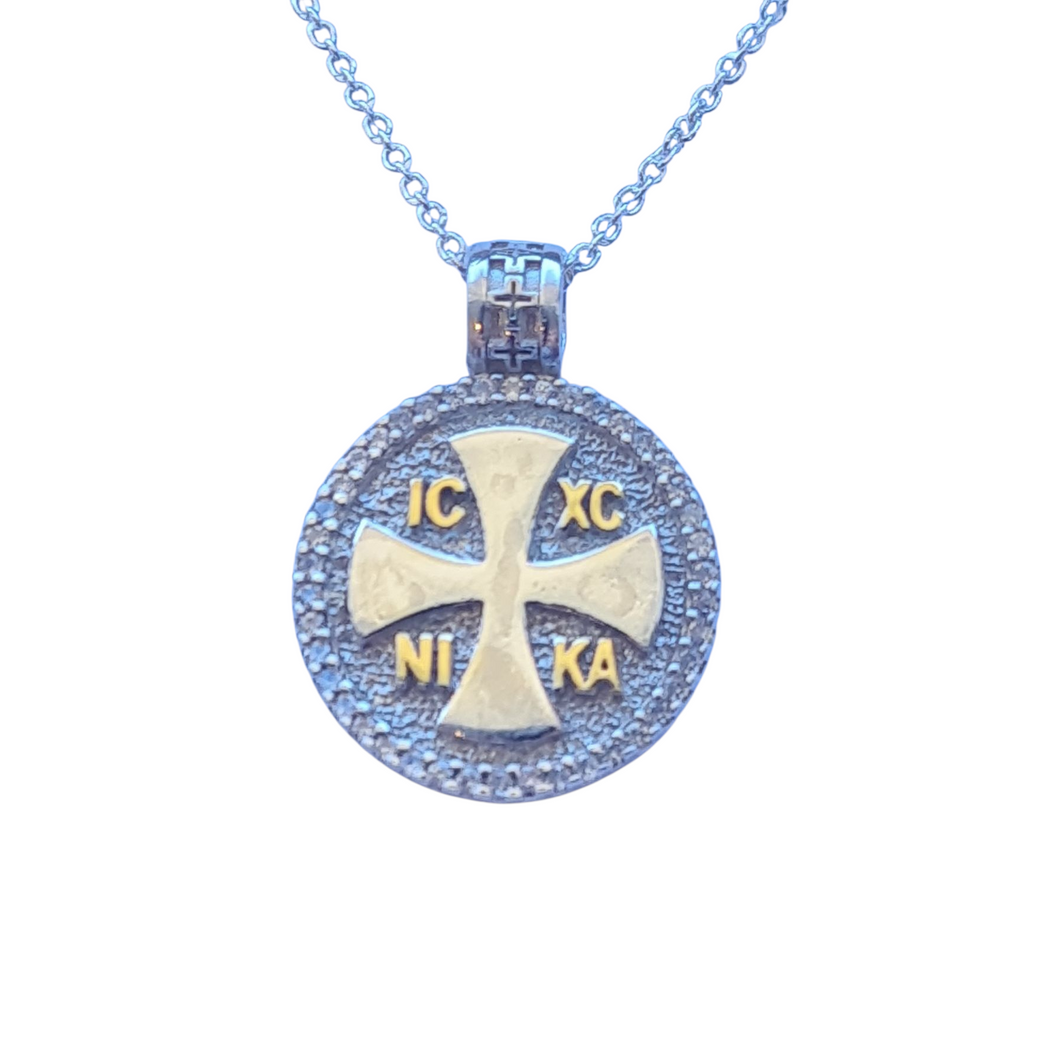 Aegina Greek Constantinato Cross Necklace Silver