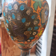 Vintage Indian Brass Enamelled Vase Peacocks Flowers