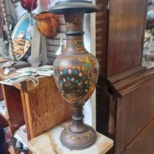 Vintage Indian Brass Enamelled Vase Peacocks Flowers