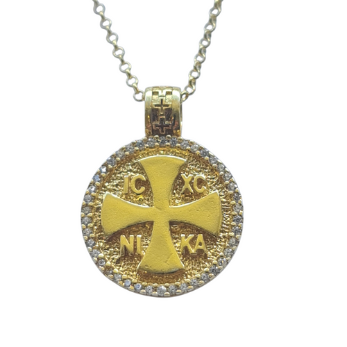 SALE Aegina Greek Constantinato Cross Necklace Gold