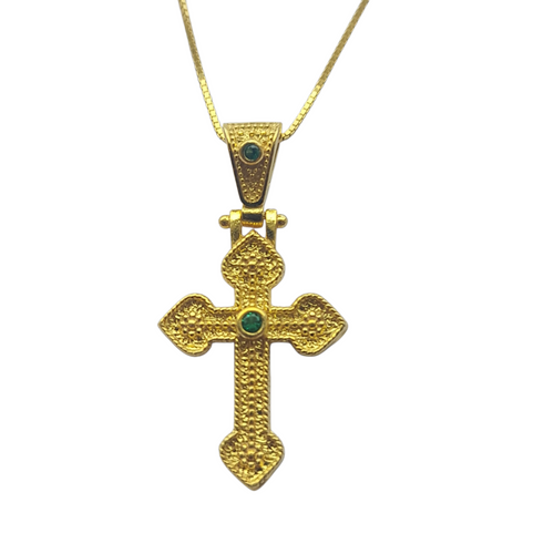 SALE Emerald Byzantine Greek Cross Necklace