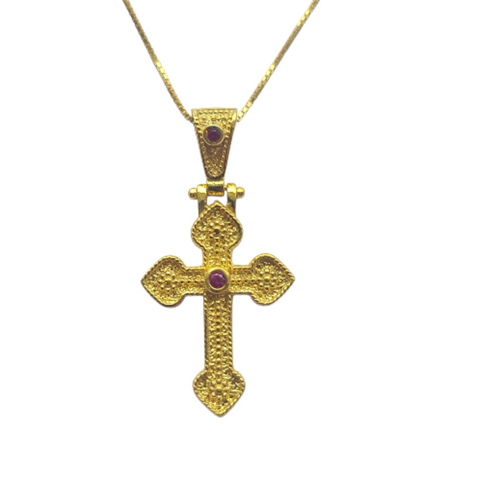 SALE Ruby Byzantine Greek Cross Necklace