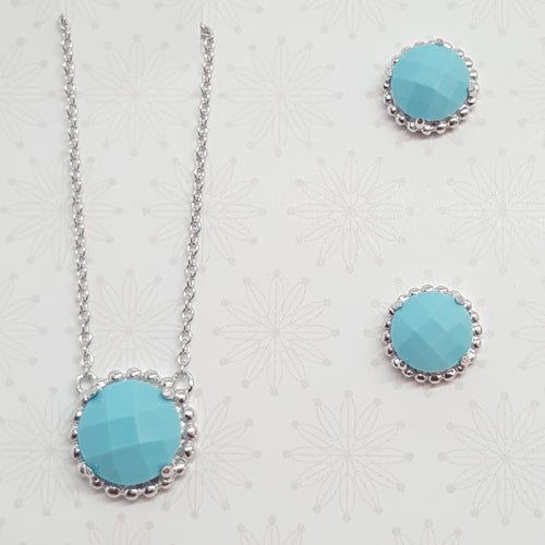 Turquoise faceted circle in silver jewellery set