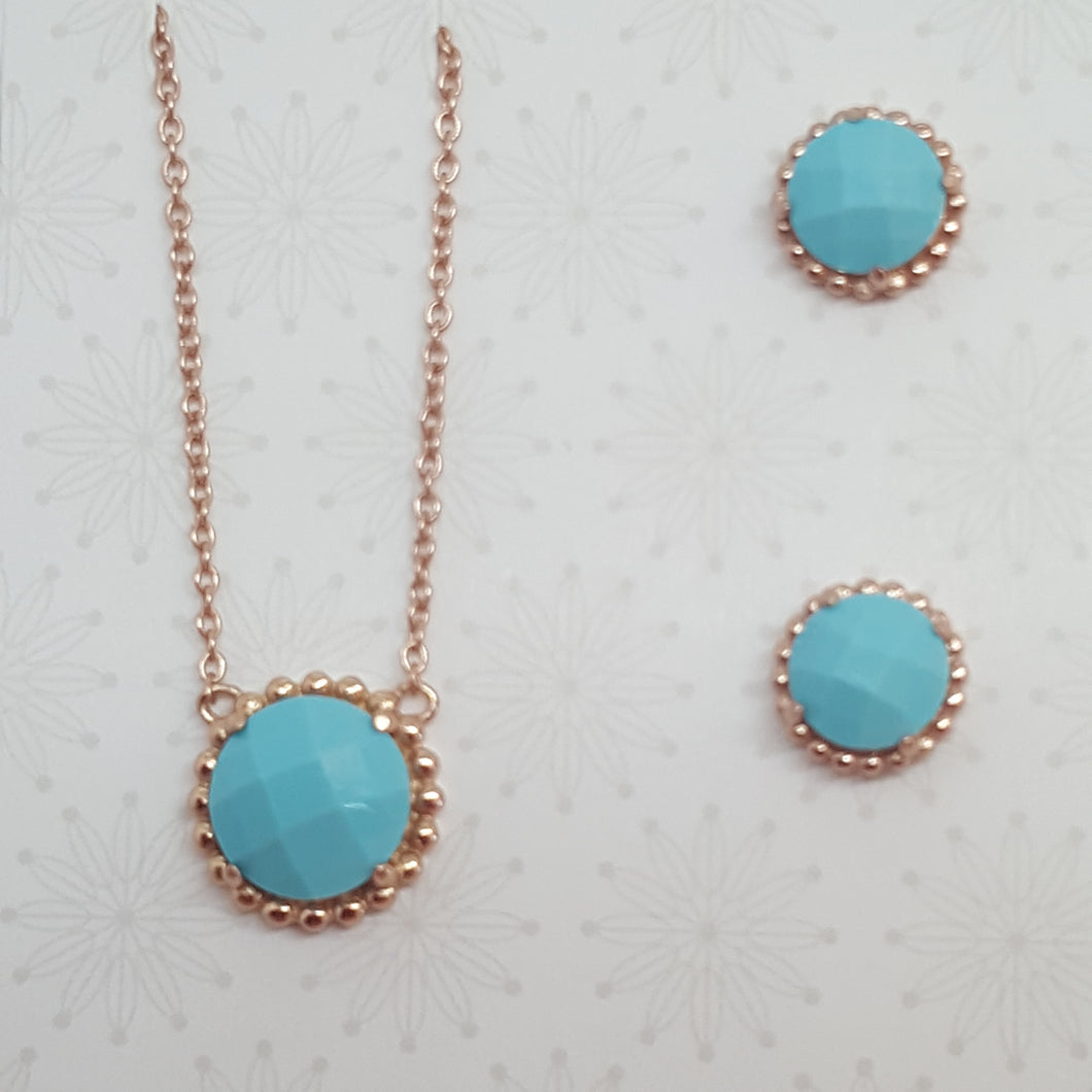 Turquoise faceted circle in rose gold jewellery set