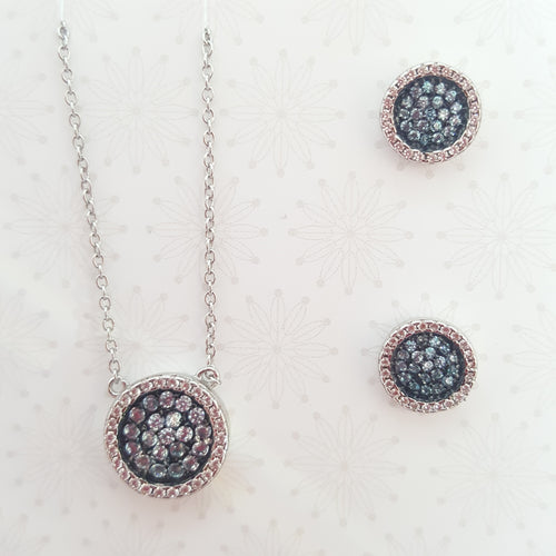 Grey blue pave circle jewellery set