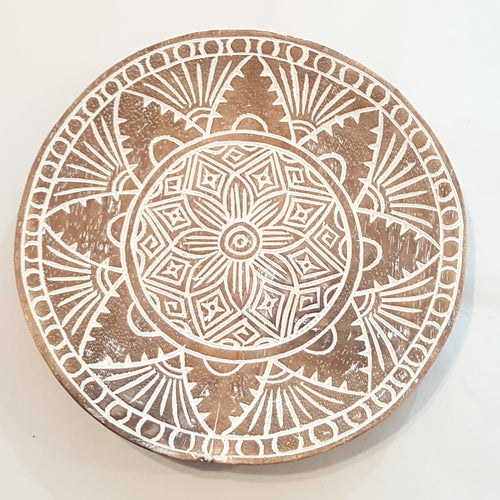 Carved boho tribal wooden plate