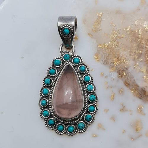 Rose Quartz and Turquoise Stone pendant large