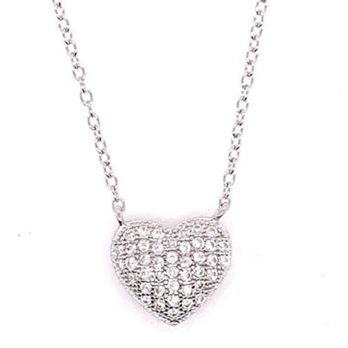 Pave Heart Necklace Silver