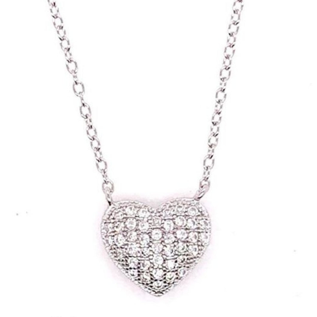 Pave Heart Necklace Silver