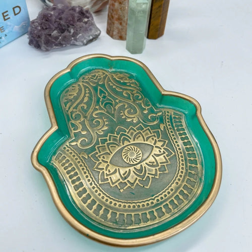 SALE Hamsa Hand of Fatima Trinket Dish - Agean Green