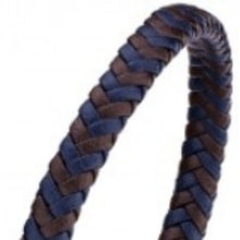 Mens leather stainless steel bracelet Navy Blue Brown weave