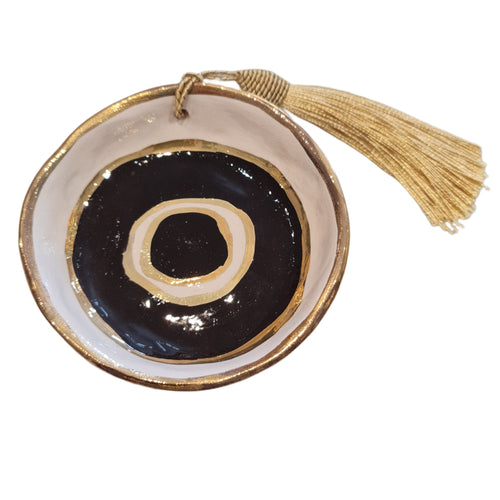 Ceramic trinket dish black evil eye design