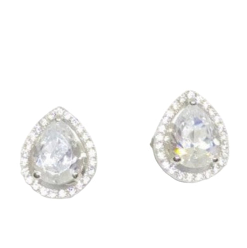 earring studs cz pear or tear drop 925 sterling silver