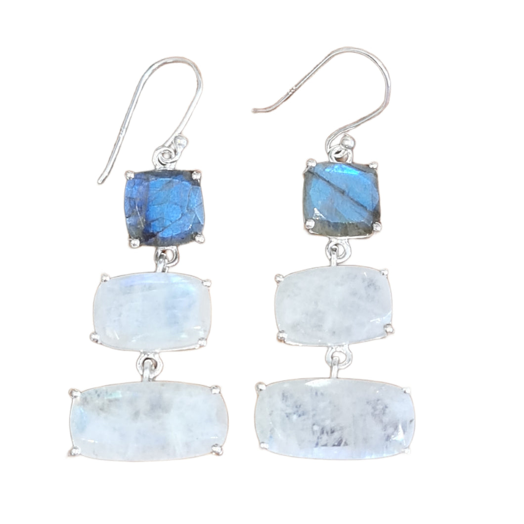 Labradorite Rainbow Moonstone Drop Earrings