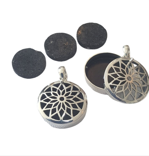 Aromatherapy lava disc pendant 925 sterling silver