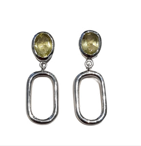 Lemon Quartz Stone drop earrings Oval