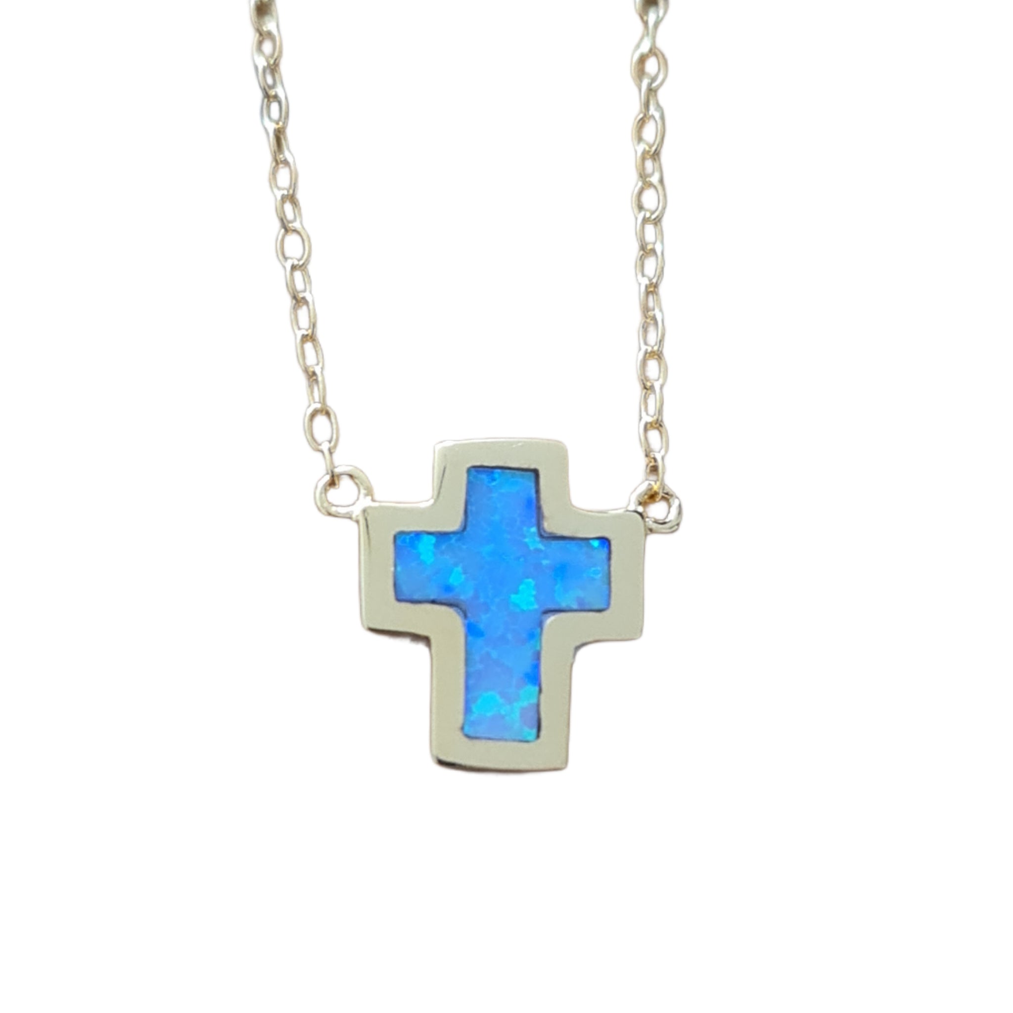 Opal Cross Necklace (with Chain) - Blue - 112863