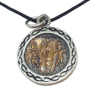 Medallion Coin cord or chain necklace in copper and silver
