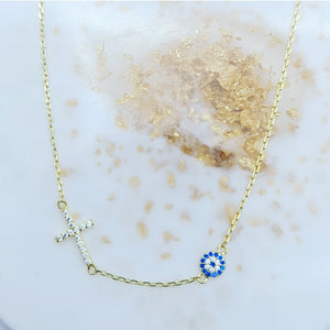 Greek eye shop and cross necklace