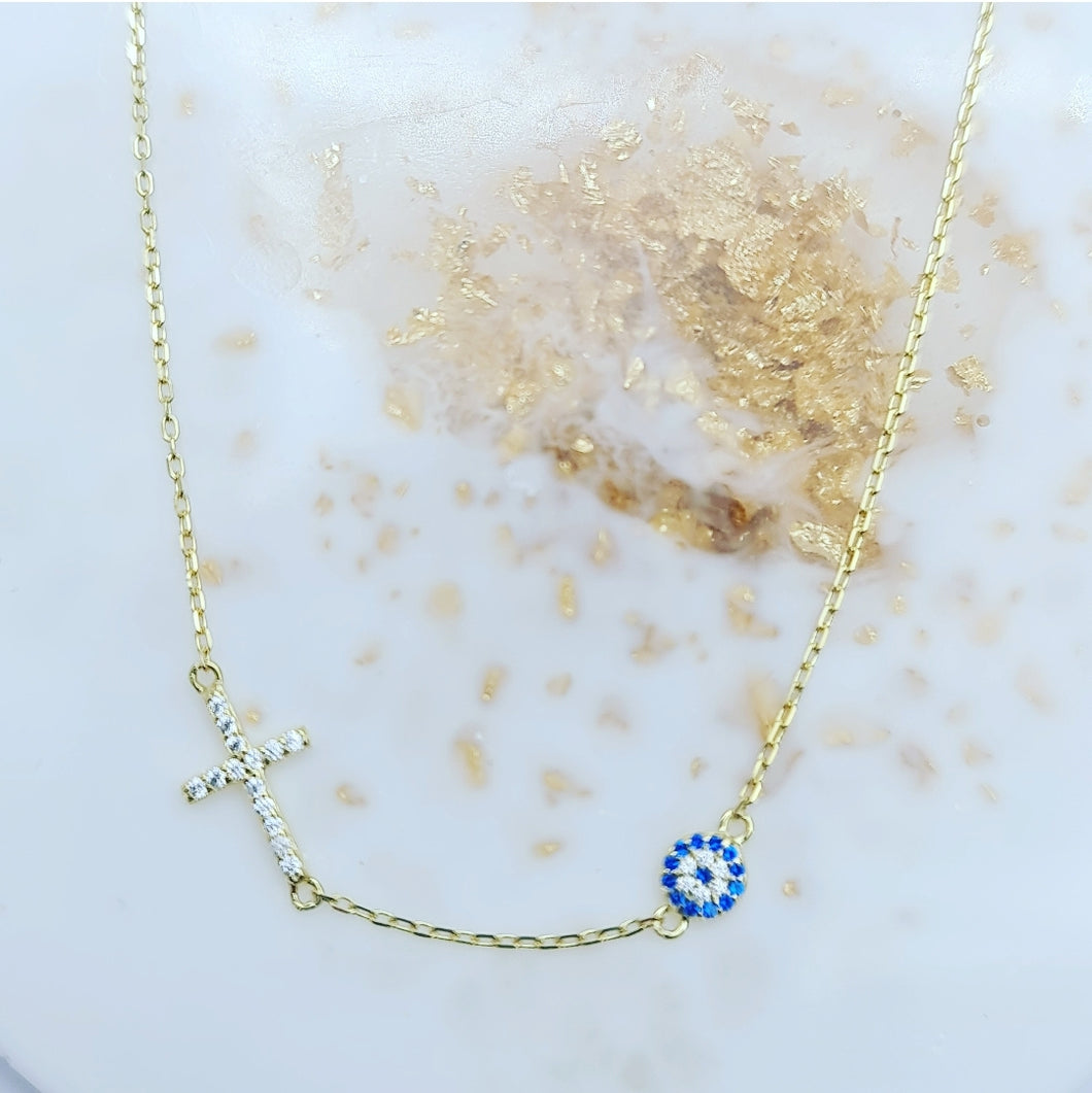 Mimi evil eye and cross necklace Gold Jurnii