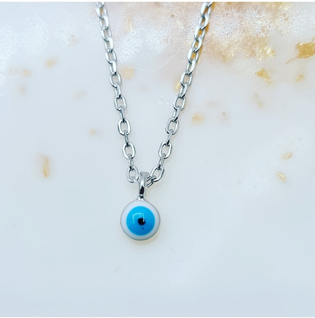 Petite Carli White evil eye necklace silver