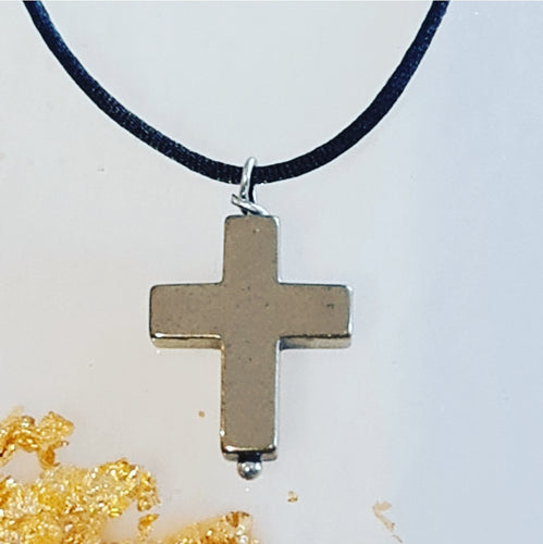 Mens Gold Hematite Cross necklace